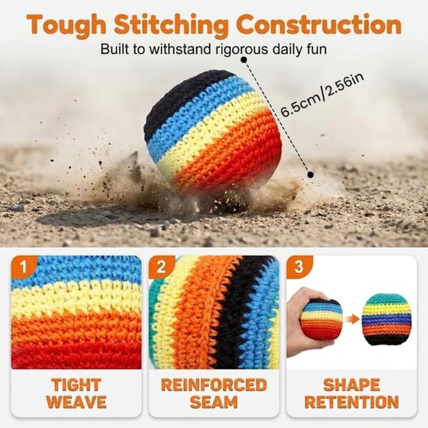6 Pack Hand-Made Knitted Footbag Sacks