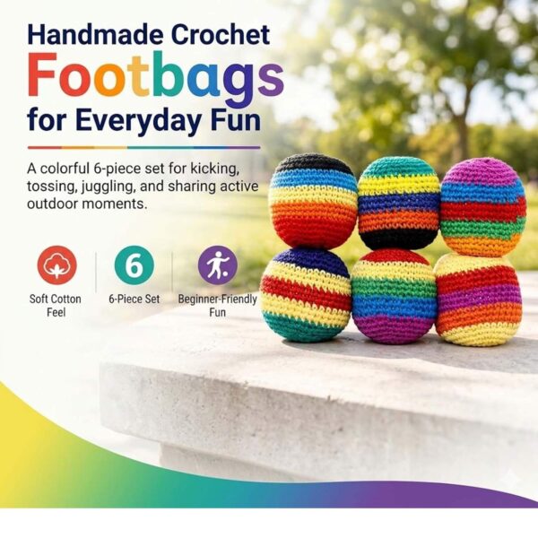 6 Pack Hand-Made Knitted Footbag Sacks