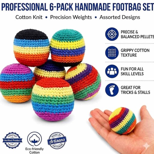 6 Pack Hand-Made Knitted Footbag Sacks