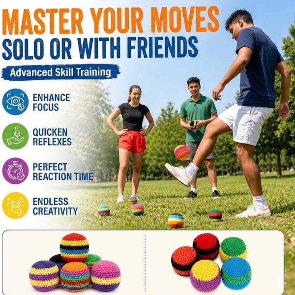 6 Pack Hand-Made Knitted Footbag Sacks