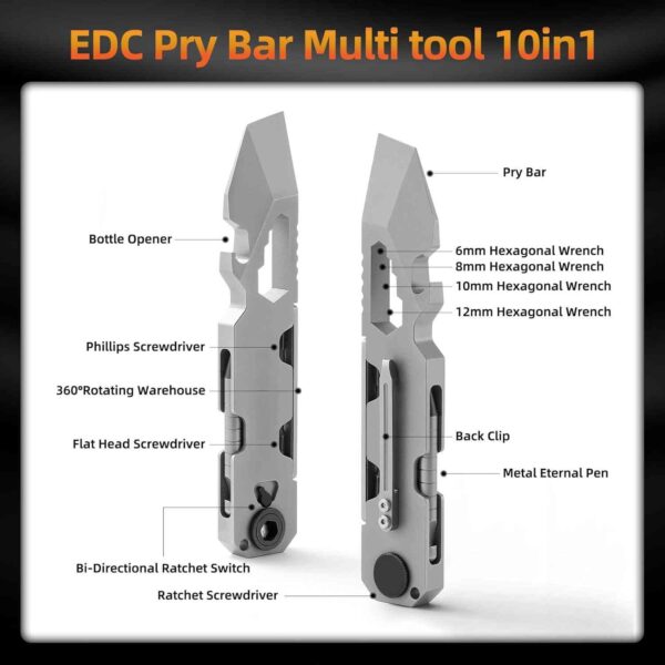 EDC Pry Bar Multitool with Bi-Directional Ratchet Screwdriver