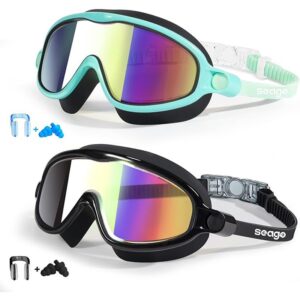 Lightgreen Mirrored & Black Mirrored 2 Pack Kids Swim Goggles